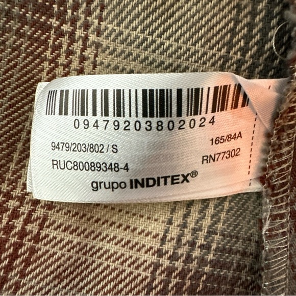 Zara Women’s Small Top Plaid Check Brown Collard Button Up Shirt Padded Western - Picture 13 of 15